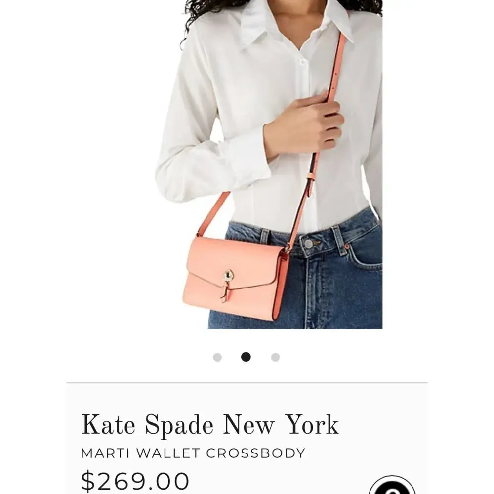 KATE SPADE Melon Pebbled Leather MARTI Large Slim Flap Wallet w/XBody Strap